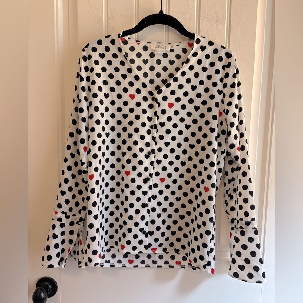 Molly Bracken hearts button down blouse Mandarin Collar Blouse - Picture 1 of 6